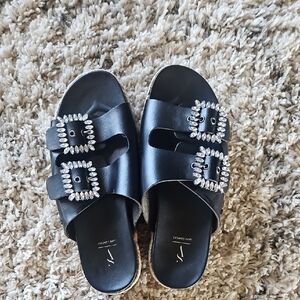 Victoria's Secret Black Sandals with Silver Embellished Buckles